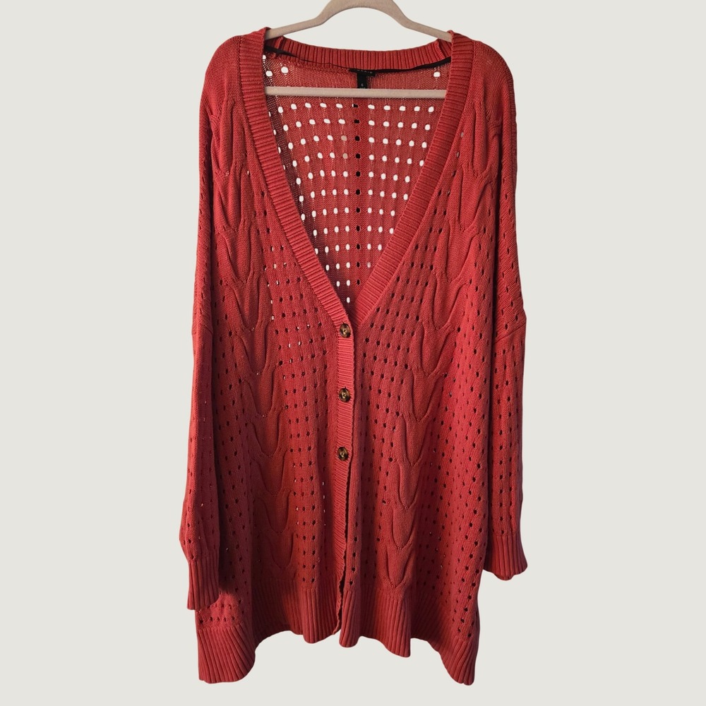 Torrid Brick Red Cotton Pointelle Cable Knit Button Front Cardigan 6 6X 40075791